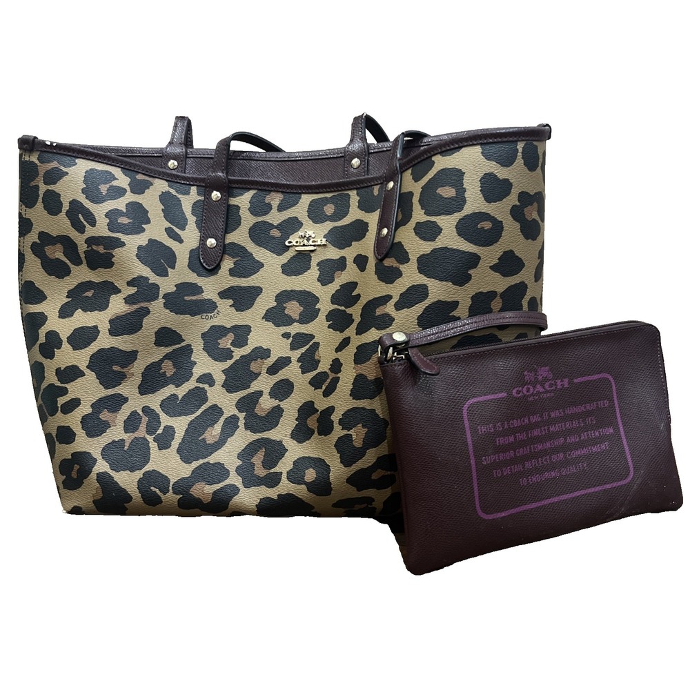 Coach City Reversible Tote Leopard W/ Zipper Bag FLAWED, READ Burgundy Designer